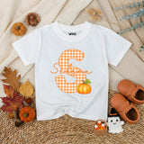 Personalized Pumpkin Baby Romper with Gingham Initial and Name, Soft Cotton Bubble Romper for Fall, Thanksgiving, Matching Family Outfit
