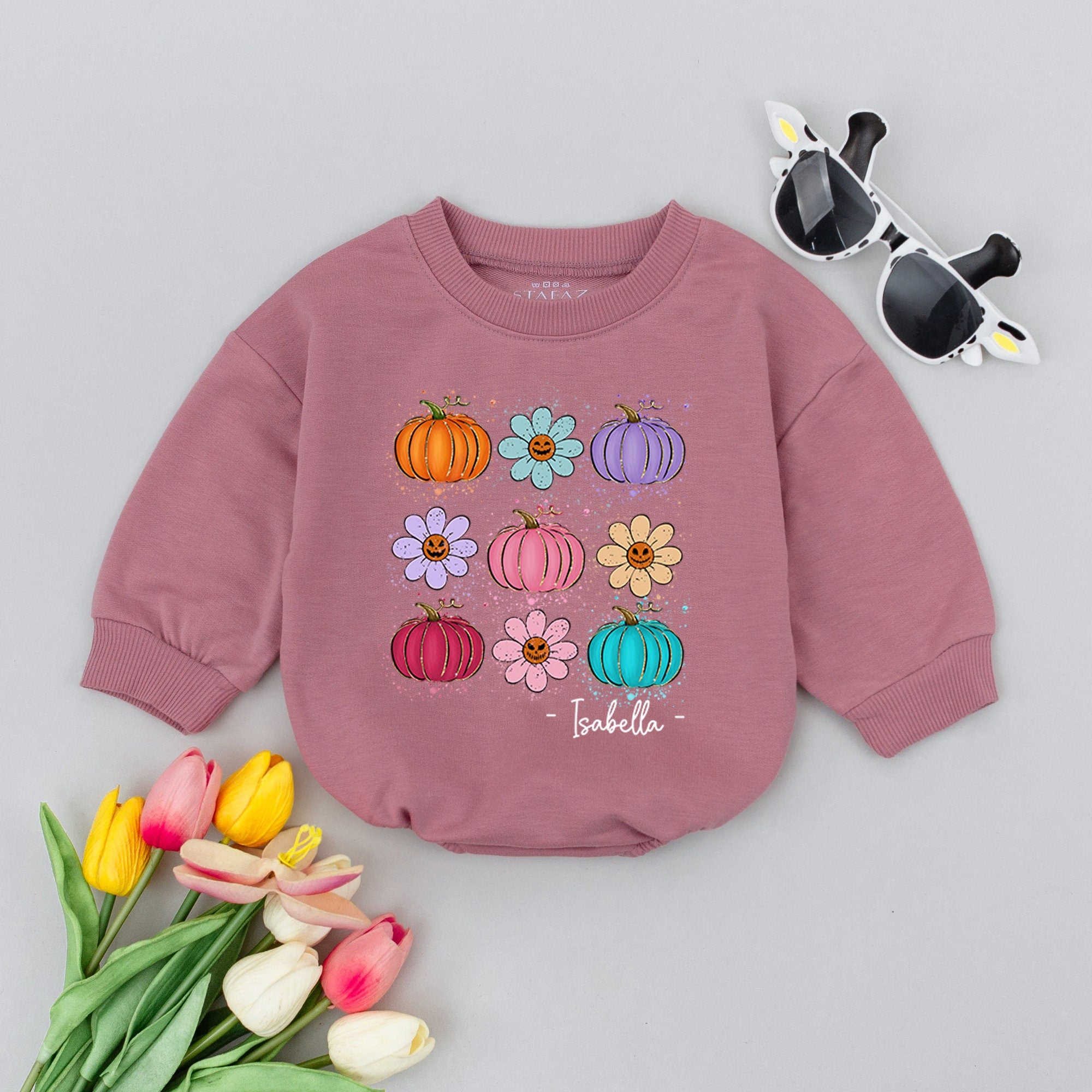Personalized Pumpkin Baby Romper with Smiley Faces Retro Vintage Design Infant Homecoming Gift Soft Cotton Cute Outfit