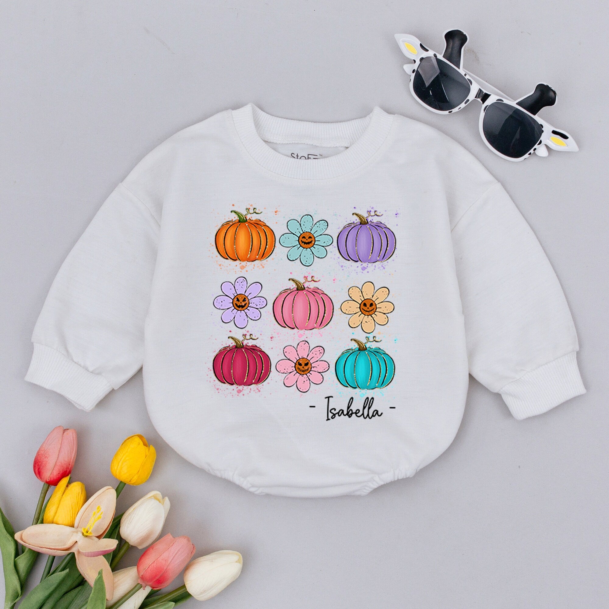 Personalized Pumpkin Baby Romper with Smiley Faces Retro Vintage Design Infant Homecoming Gift Soft Cotton Cute Outfit