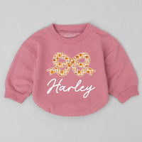 Personalized Pumpkin Bow Baby Romper with Name, Custom Fall Outfit for Girls, Soft Cotton Long Sleeve Bubble Bodysuit for Autumn Events