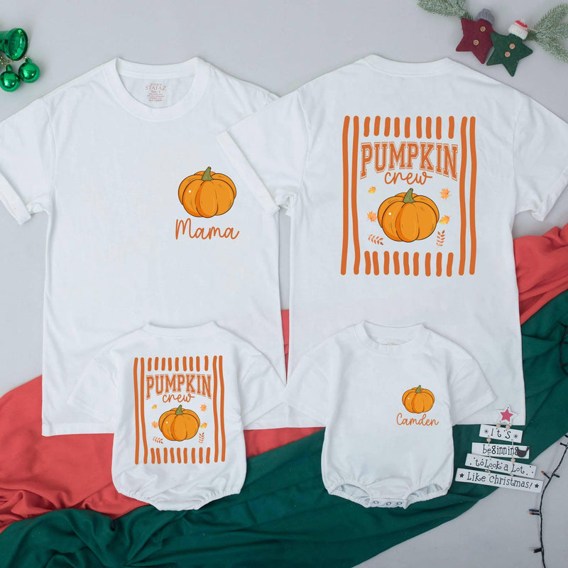 Personalized Pumpkin Crew Matching Family Shirts & Rompers, Custom Mama Dada Mini Fall Outfits for Baby, Kids & Adults, Thanksgiving Apparel
