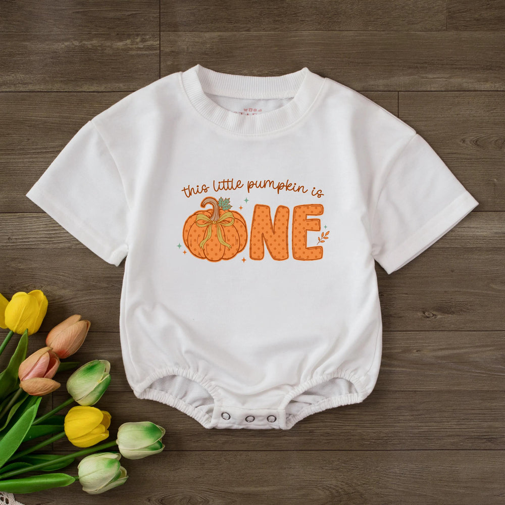 Personalized Pumpkin First Birthday Romper for Baby, This Little Pumpkin Is One Outfit, Fall Birthday Clothes with Custom Name Design