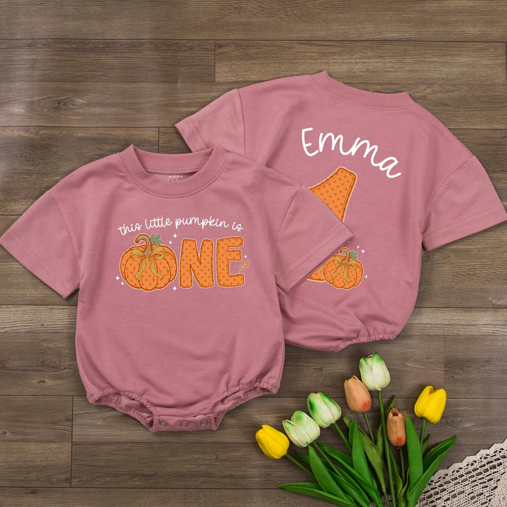 Personalized Pumpkin First Birthday Romper for Baby, This Little Pumpkin Is One Outfit, Fall Birthday Clothes with Custom Name Design