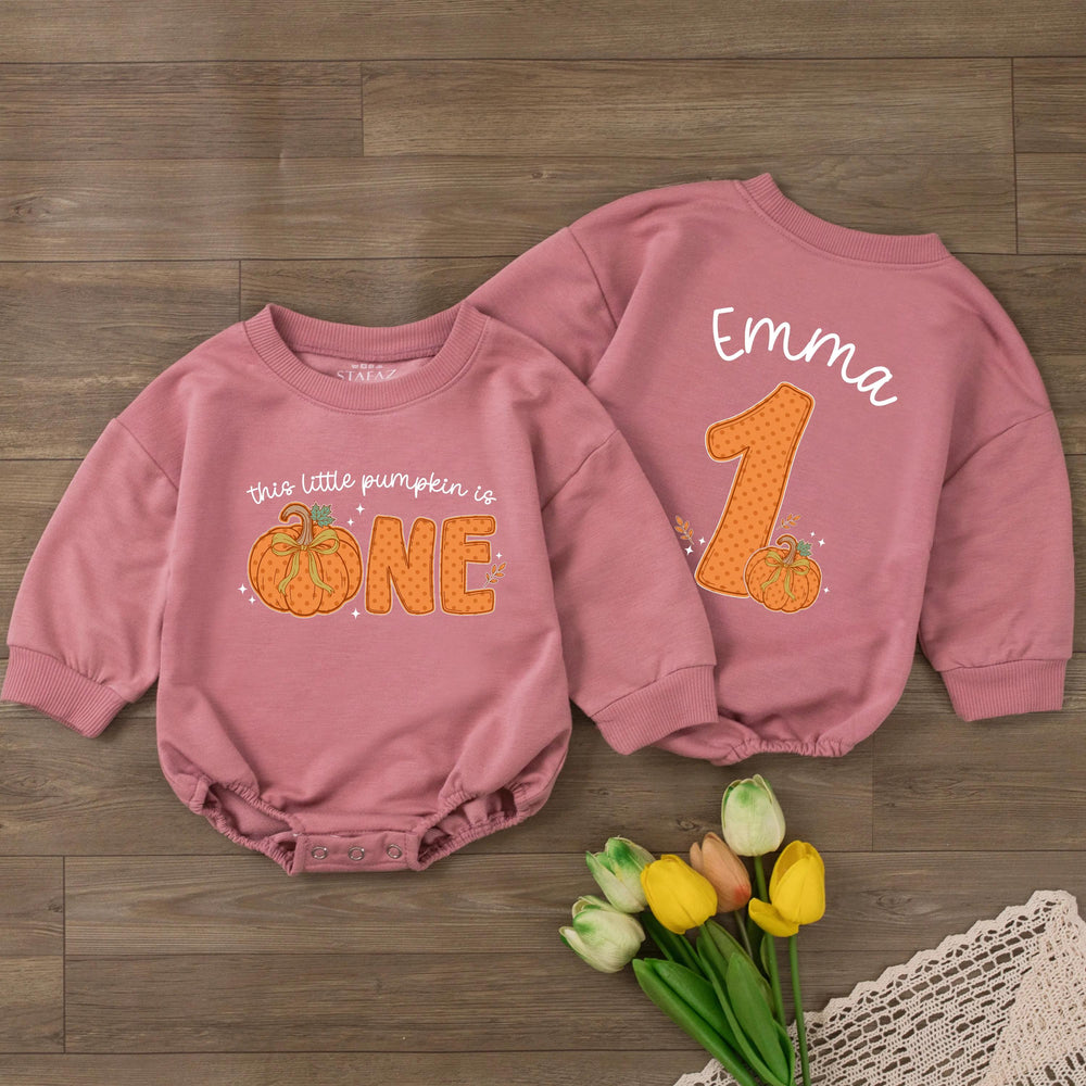 Personalized Pumpkin First Birthday Romper for Baby, This Little Pumpkin Is One Outfit, Fall Birthday Clothes with Custom Name Design