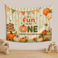 Personalized Pumpkin First Birthday Silk Banner with Striped Fall Design, Custom Name Decor for Baby Milestone Party or Photo Backdrop