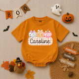 Personalized Pumpkin Gingham Baby Romper for Girls Soft Cotton Fall Halloween Outfit with Custom Name Baby Shower Gift