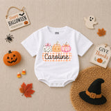 Personalized Pumpkin Gingham Baby Romper for Girls Soft Cotton Fall Halloween Outfit with Custom Name Baby Shower Gift