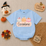 Personalized Pumpkin Gingham Baby Romper for Girls Soft Cotton Fall Halloween Outfit with Custom Name Baby Shower Gift
