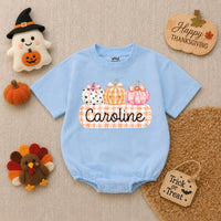 Personalized Pumpkin Gingham Baby Romper for Girls Soft Cotton Fall Halloween Outfit with Custom Name Baby Shower Gift