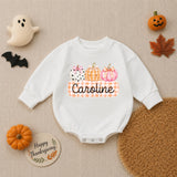 Personalized Pumpkin Gingham Baby Romper for Girls Soft Cotton Fall Halloween Outfit with Custom Name Baby Shower Gift