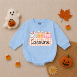 Personalized Pumpkin Gingham Baby Romper for Girls Soft Cotton Fall Halloween Outfit with Custom Name Baby Shower Gift