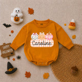 Personalized Pumpkin Gingham Baby Romper for Girls Soft Cotton Fall Halloween Outfit with Custom Name Baby Shower Gift