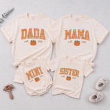 Personalized Pumpkin Gingham Family Shirts & Romper, Custom Baby Mini, Sister, Mama, Dada Fall Outfit, Soft Cotton for Autumn Celebrations