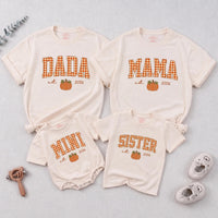 Personalized Pumpkin Gingham Family Shirts & Romper, Custom Baby Mini, Sister, Mama, Dada Fall Outfit, Soft Cotton for Autumn Celebrations
