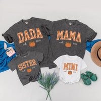 Personalized Pumpkin Gingham Family Shirts & Romper, Custom Baby Mini, Sister, Mama, Dada Fall Outfit, Soft Cotton for Autumn Celebrations