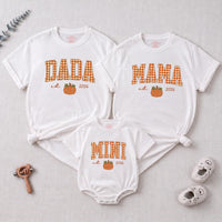 Personalized Pumpkin Gingham Family Shirts & Romper, Custom Baby Mini, Sister, Mama, Dada Fall Outfit, Soft Cotton for Autumn Celebrations