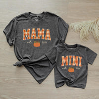 Personalized Pumpkin Gingham Family Shirts & Romper, Custom Baby Mini, Sister, Mama, Dada Fall Outfit, Soft Cotton for Autumn Celebrations