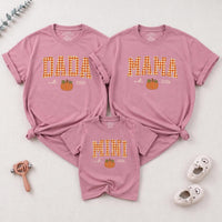 Personalized Pumpkin Gingham Family Shirts & Romper, Custom Baby Mini, Sister, Mama, Dada Fall Outfit, Soft Cotton for Autumn Celebrations