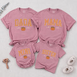 Personalized Pumpkin Gingham Family Shirts & Romper, Custom Baby Mini, Sister, Mama, Dada Fall Outfit, Soft Cotton for Autumn Celebrations