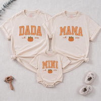 Personalized Pumpkin Gingham Family Shirts & Romper, Custom Baby Mini, Sister, Mama, Dada Fall Outfit, Soft Cotton for Autumn Celebrations
