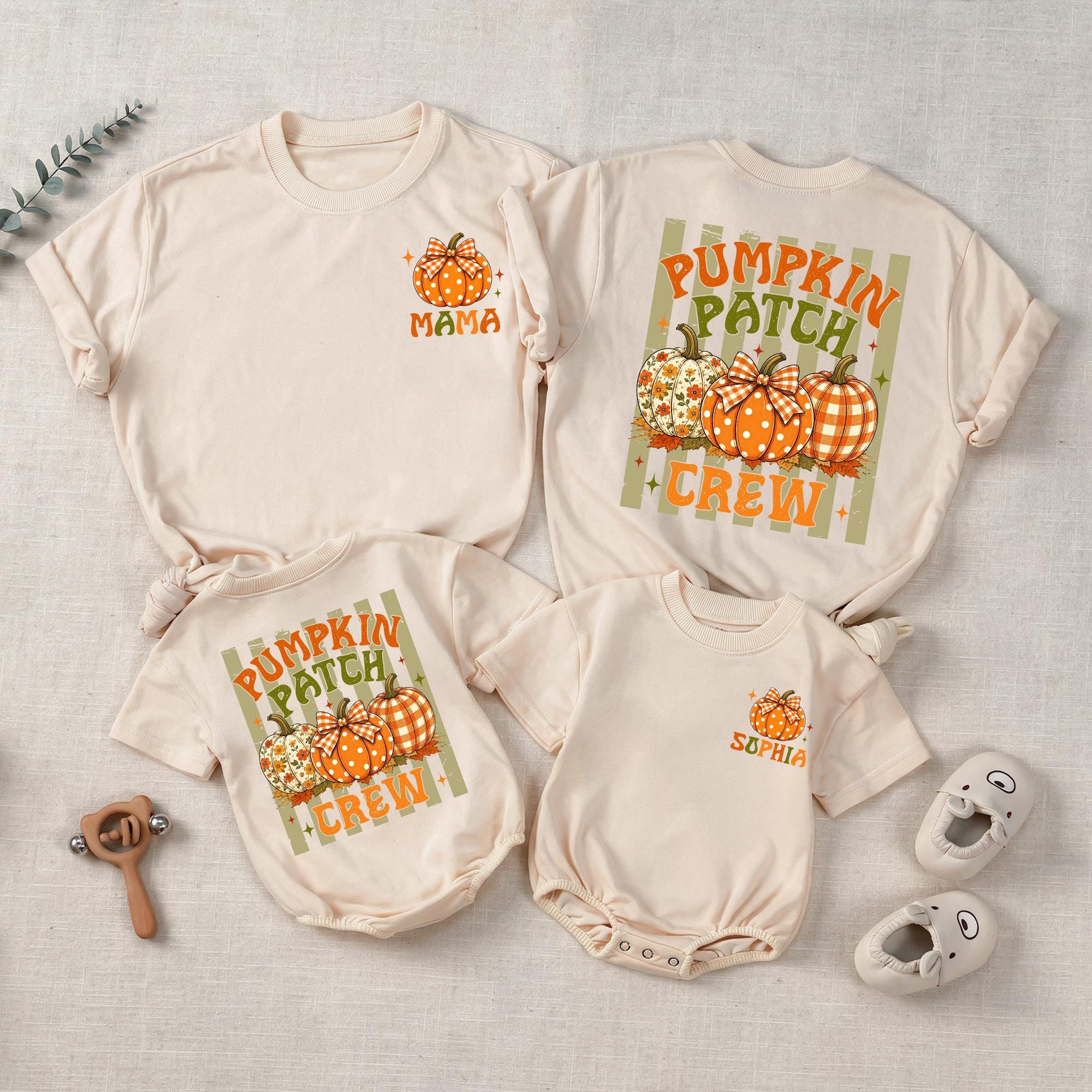 Personalized Pumpkin Patch Crew Matching Family Shirts, Custom Fall Outfit for Baby, Toddler, Kids, and Mom, Soft Cotton Autumn Apparel