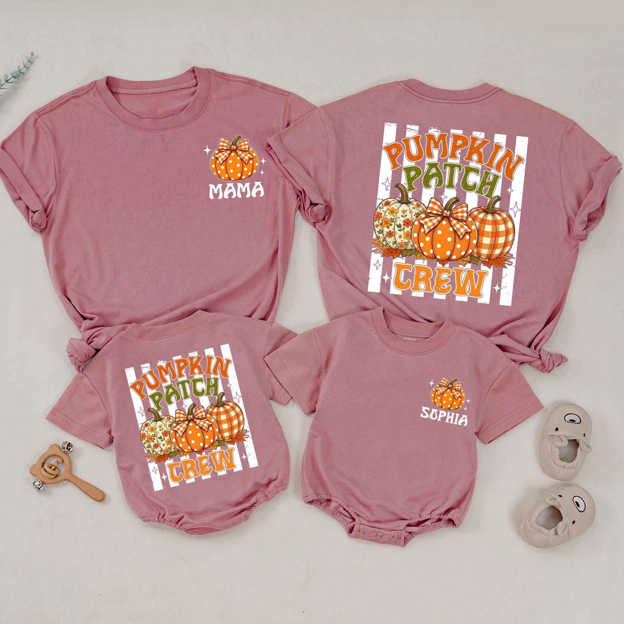 Personalized Pumpkin Patch Crew Matching Family Shirts, Custom Fall Outfit for Baby, Toddler, Kids, and Mom, Soft Cotton Autumn Apparel