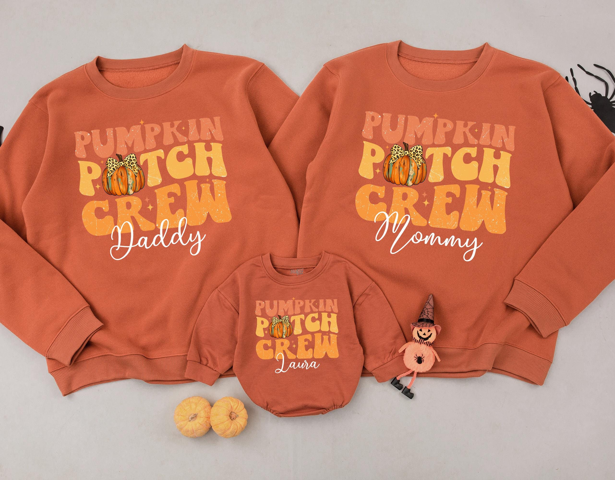 Personalized Pumpkin Patch Crew Sweatshirt Retro Family Fall Sweater Custom Names Cozy Thanksgiving Gift for Kids and Adults