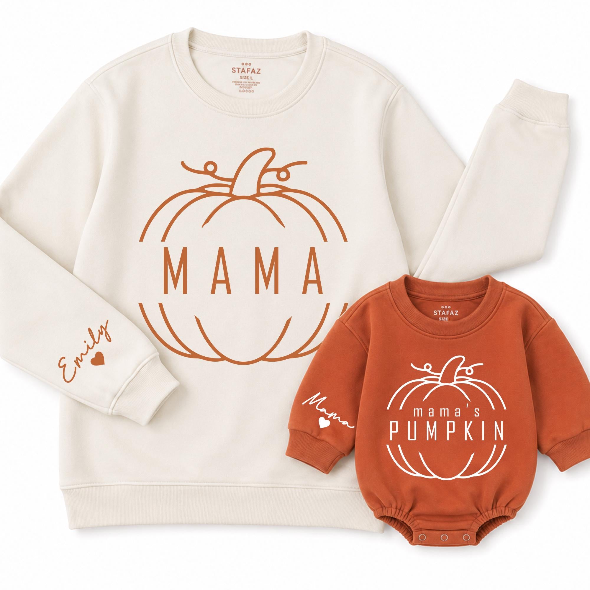 Personalized Pumpkin Patch Mama Sweatshirt and Baby Romper, Matching Fall Family Outfit for Mom and Infant, Soft Cotton Crewneck NB-2XL