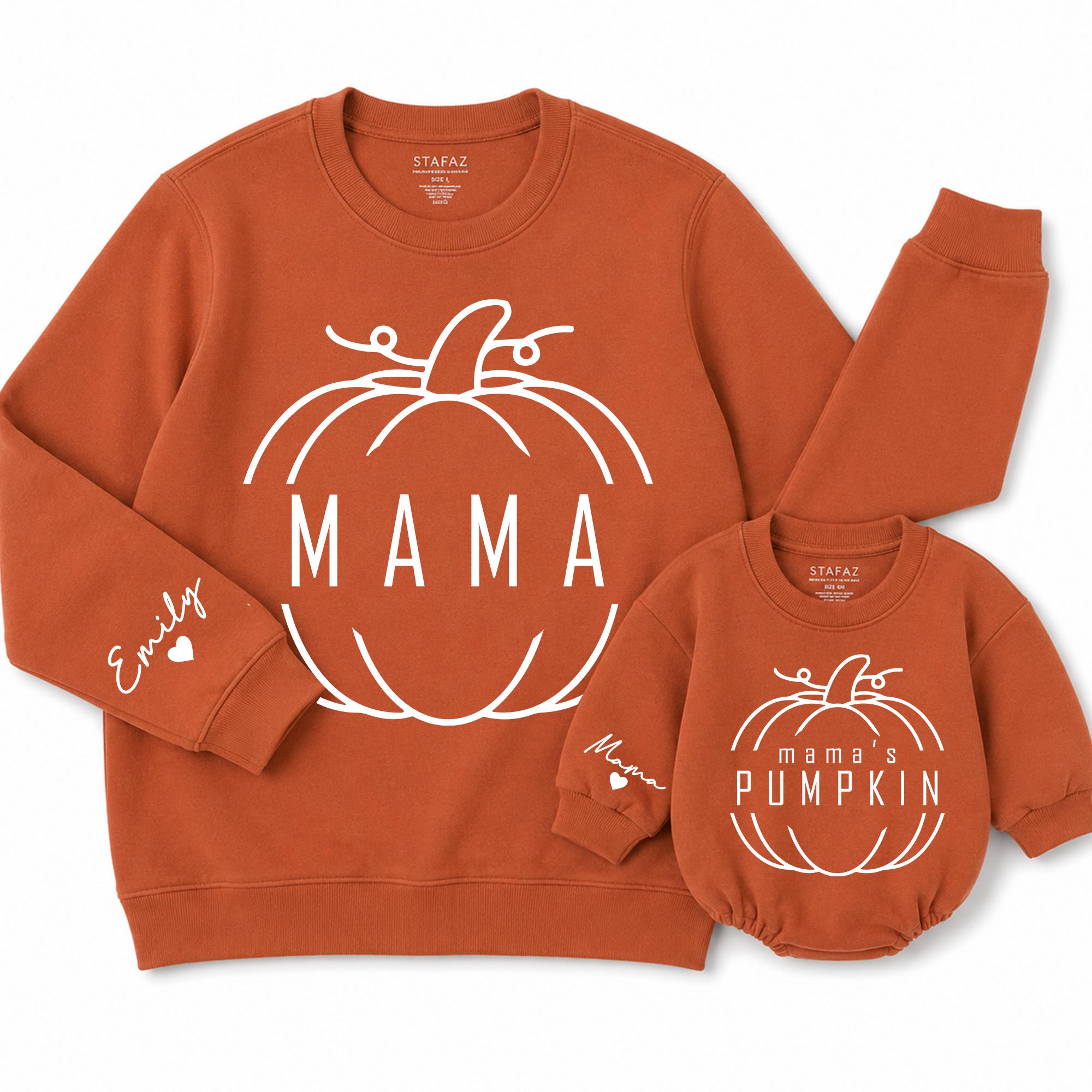 Personalized Pumpkin Patch Mama Sweatshirt and Baby Romper, Matching Fall Family Outfit for Mom and Infant, Soft Cotton Crewneck NB-2XL