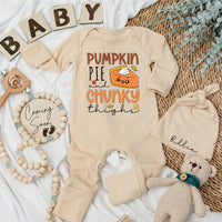 Personalized Pumpkin Pie and Chunky Thighs Baby Bodysuit Cute Fall Thanksgiving Outfit Soft Cotton Newborn Baby Shower Gift
