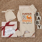 Personalized Pumpkin Pie and Chunky Thighs Baby Bodysuit Cute Fall Thanksgiving Outfit Soft Cotton Newborn Baby Shower Gift