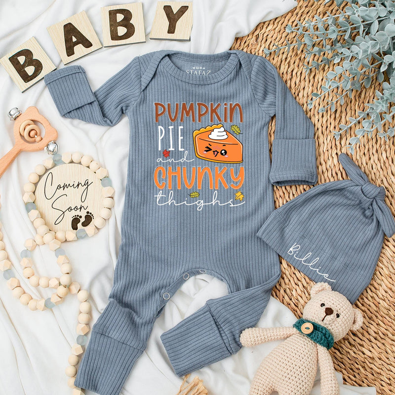 Personalized Pumpkin Pie and Chunky Thighs Baby Bodysuit Cute Fall Thanksgiving Outfit Soft Cotton Newborn Baby Shower Gift