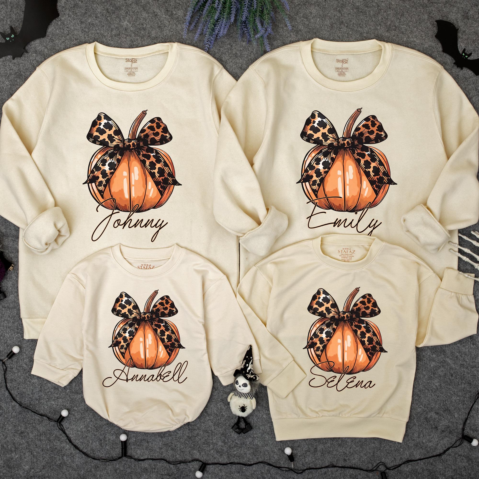 Personalized Pumpkin Romper with Leopard Bow Baby Girl Fall Outfit Custom Name Thanksgiving Clothing Soft Toddler Holiday Gift
