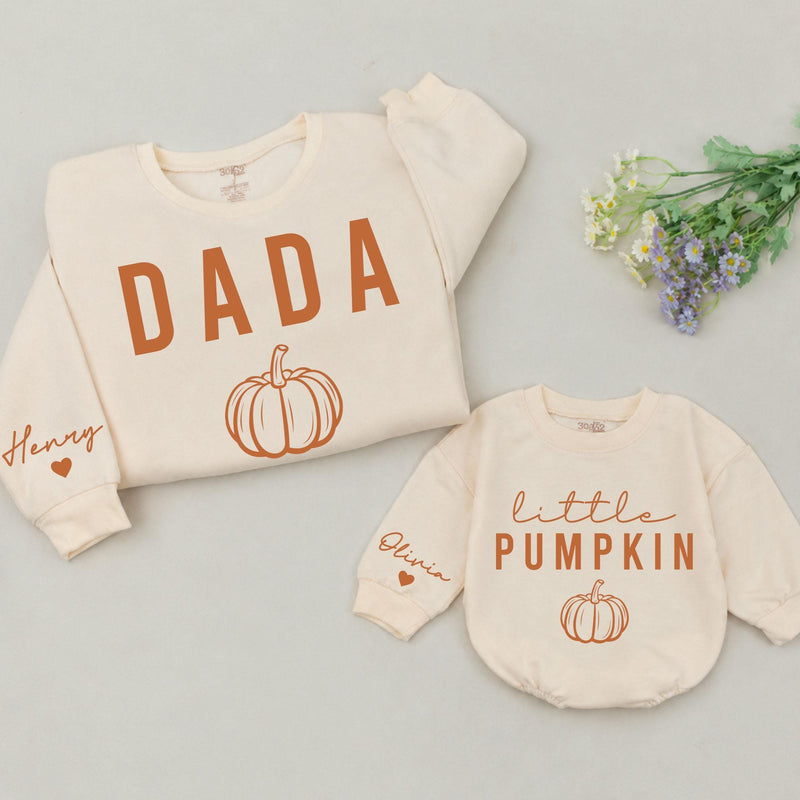 Personalized Pumpkin Theme Sweatshirts for Baby, Kids & Adults, Custom Name on Sleeve, Thanksgiving Outfit, Soft Cotton Fall Apparel