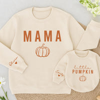 Personalized Pumpkin Theme Sweatshirts for Baby, Kids & Adults, Custom Name on Sleeve, Thanksgiving Outfit, Soft Cotton Fall Apparel
