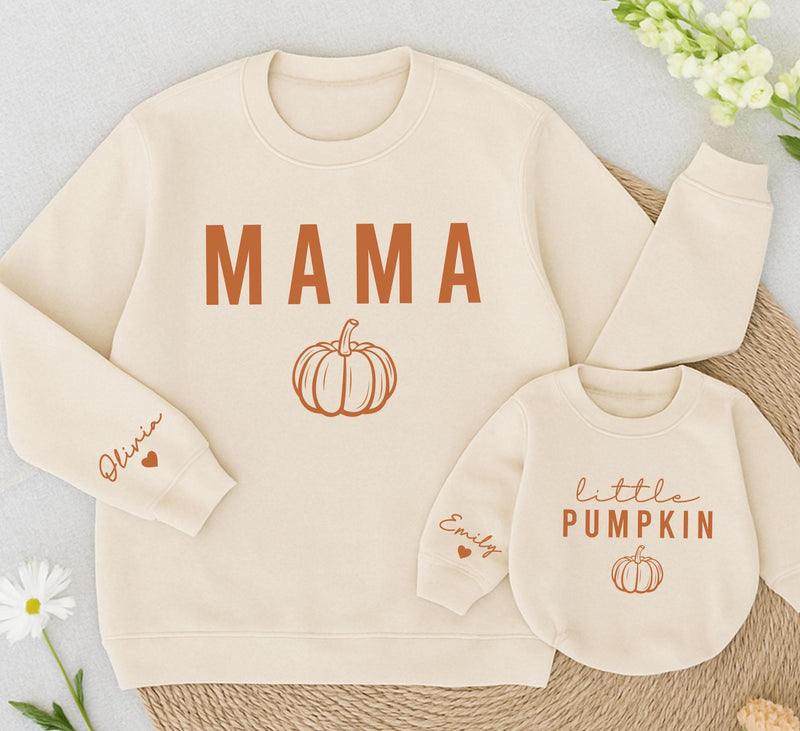 Personalized Pumpkin Theme Sweatshirts for Baby, Kids & Adults, Custom Name on Sleeve, Thanksgiving Outfit, Soft Cotton Fall Apparel