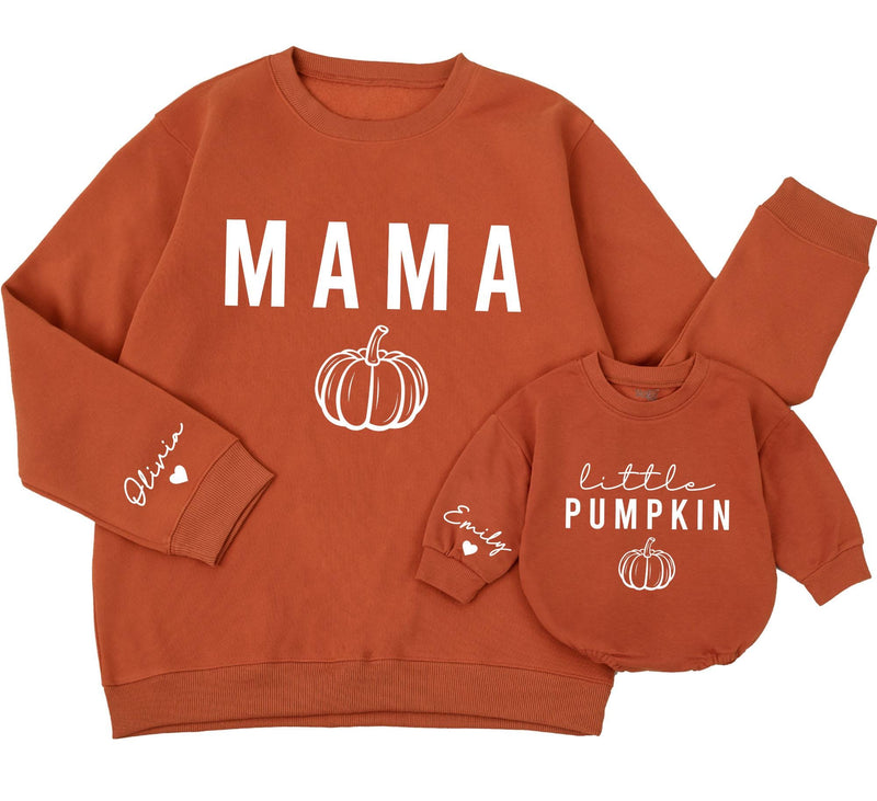 Personalized Pumpkin Theme Sweatshirts for Baby, Kids & Adults, Custom Name on Sleeve, Thanksgiving Outfit, Soft Cotton Fall Apparel