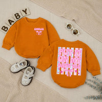 Personalized Put It On My Dad's Tab Baby Girl Romper with Bow and Pastel Stripes Funny Father's Day Infant Outfit Custom Name Gift