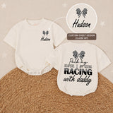 Personalized Racing Baby Romper for Boys Hudson Name Checkered Flag Design Soft Cotton Going Home Outfit Daddy Race Car Diaper Pack