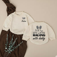 Personalized Racing Baby Romper for Boys Hudson Name Checkered Flag Design Soft Cotton Going Home Outfit Daddy Race Car Diaper Pack