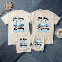 Personalized Racing Pit Crew Family Matching Shirts, Custom Name Baby Romper, Soft Cotton Birthday Outfit for Mommy, Daddy, Kids, Toddler