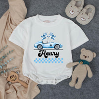 Personalized Racing Pit Crew Family Matching Shirts, Custom Name Baby Romper, Soft Cotton Birthday Outfit for Mommy, Daddy, Kids, Toddler