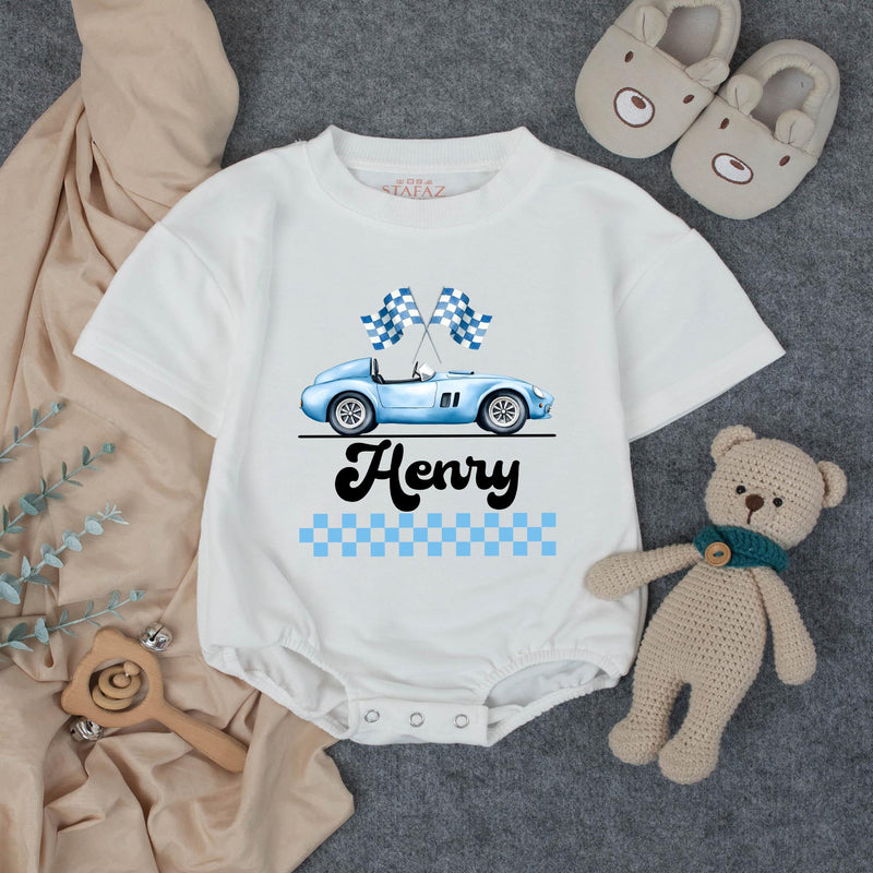 Personalized Racing Pit Crew Family Matching Shirts, Custom Name Baby Romper, Soft Cotton Birthday Outfit for Mommy, Daddy, Kids, Toddler