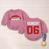 Personalized Red Football Bubble Romper for Baby or Toddler Team Name Outfit Custom Jersey Style Gameday Sports Birthday Gift Clothes