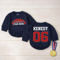 Personalized Red Football Bubble Romper for Baby or Toddler Team Name Outfit Custom Jersey Style Gameday Sports Birthday Gift Clothes