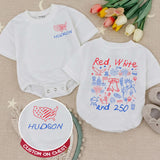 Personalized Red White and 250 Shirt for Kids with USA Outline and Name, Patriotic Baby Romper or Toddler Tee, Fourth of July Outfit