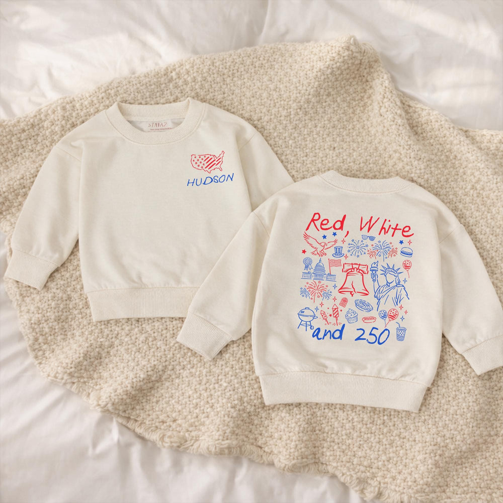 Personalized Red White and 250 Shirt for Kids with USA Outline and Name, Patriotic Baby Romper or Toddler Tee, Fourth of July Outfit