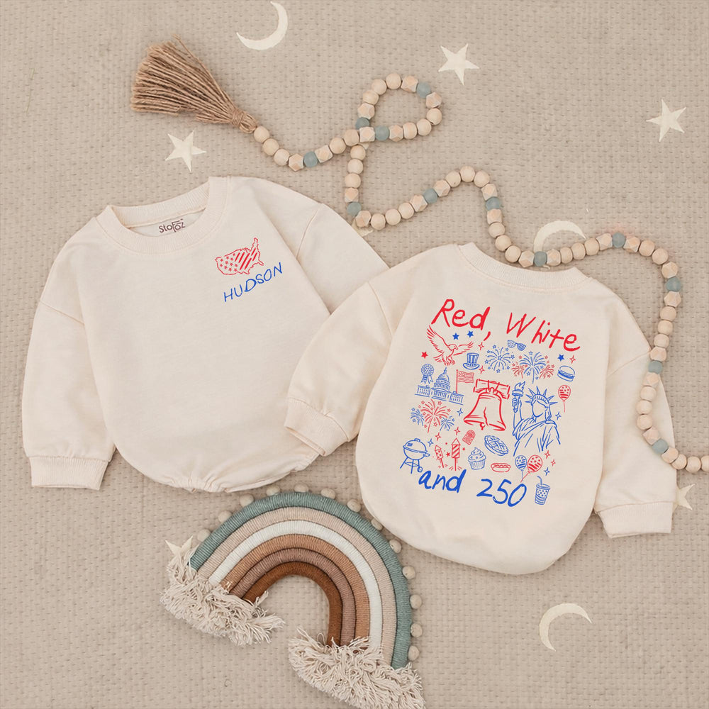 Personalized Red White and 250 Shirt for Kids with USA Outline and Name, Patriotic Baby Romper or Toddler Tee, Fourth of July Outfit