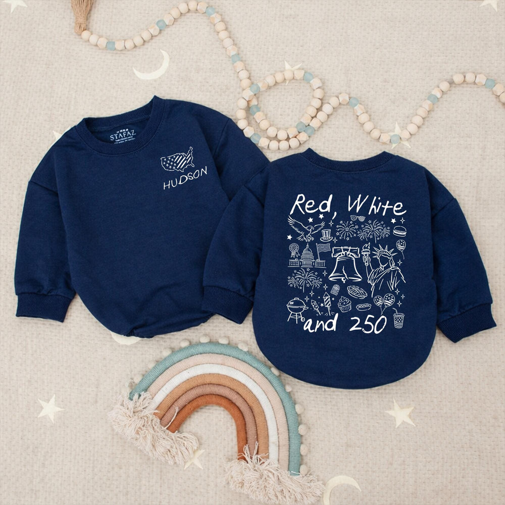 Personalized Red White and 250 Shirt for Kids with USA Outline and Name, Patriotic Baby Romper or Toddler Tee, Fourth of July Outfit