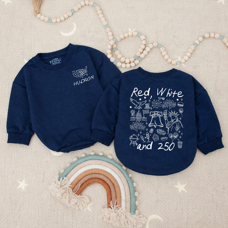 Personalized Red White and 250 Shirt for Kids with USA Outline and Name, Patriotic Baby Romper or Toddler Tee, Fourth of July Outfit